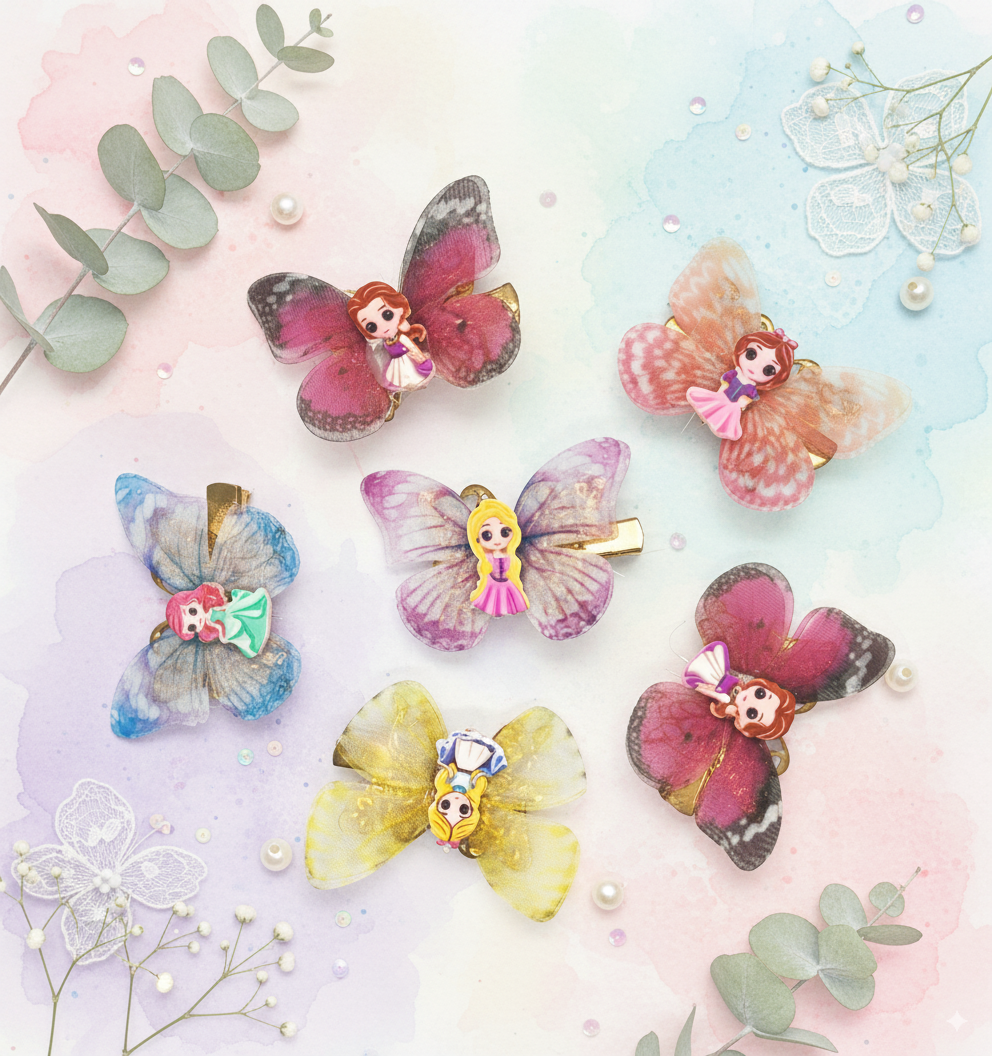 Colorful butterfly-shaped hair clips