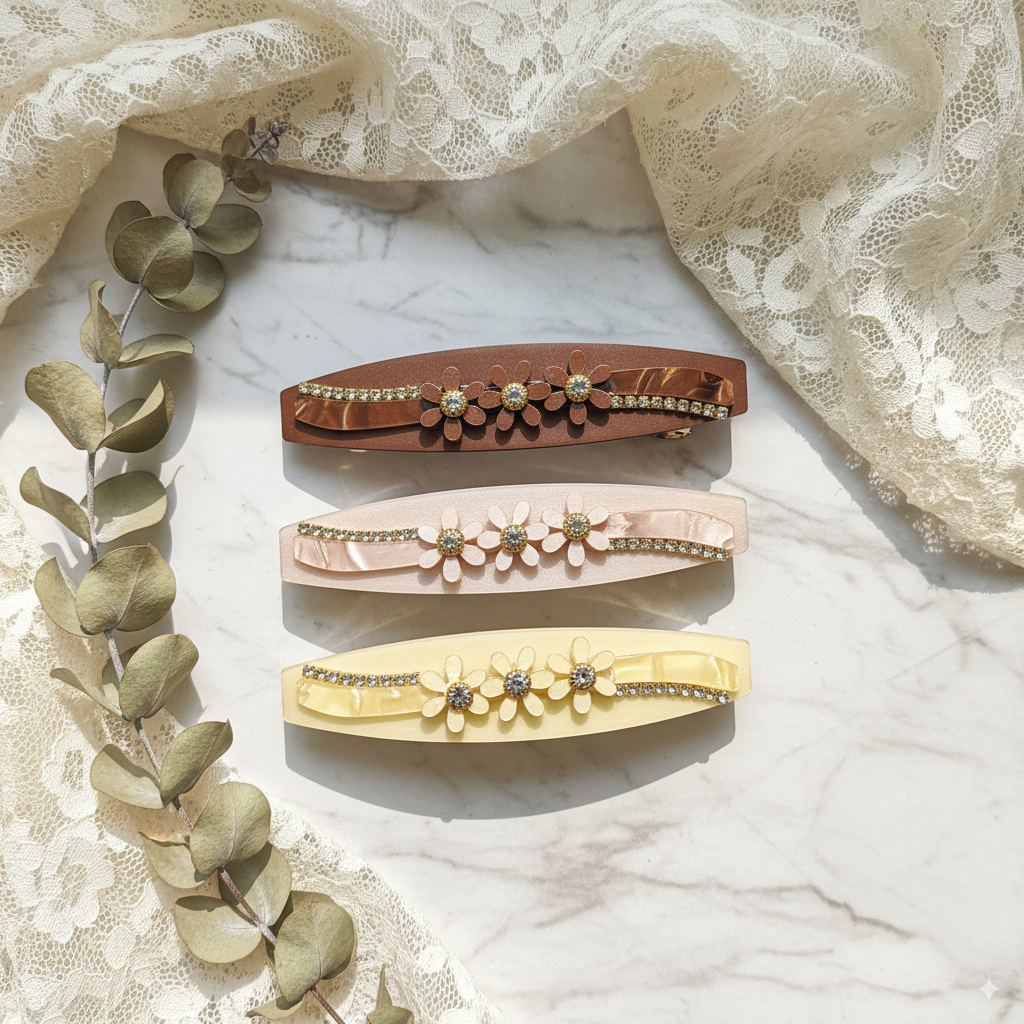 Buy Marble Finish Hair Clips with Stone – Pack of 3