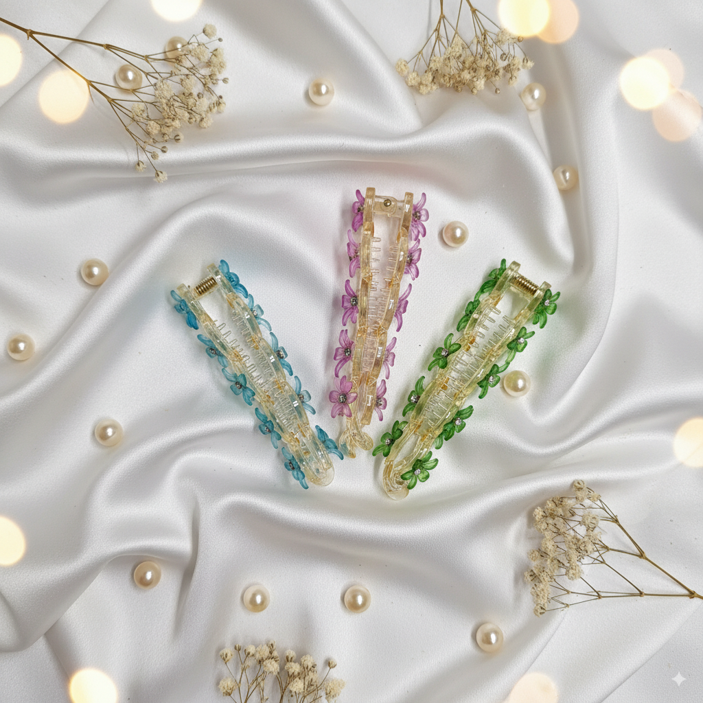 Buy Fancy Banana Clip Flower Design with White Stone