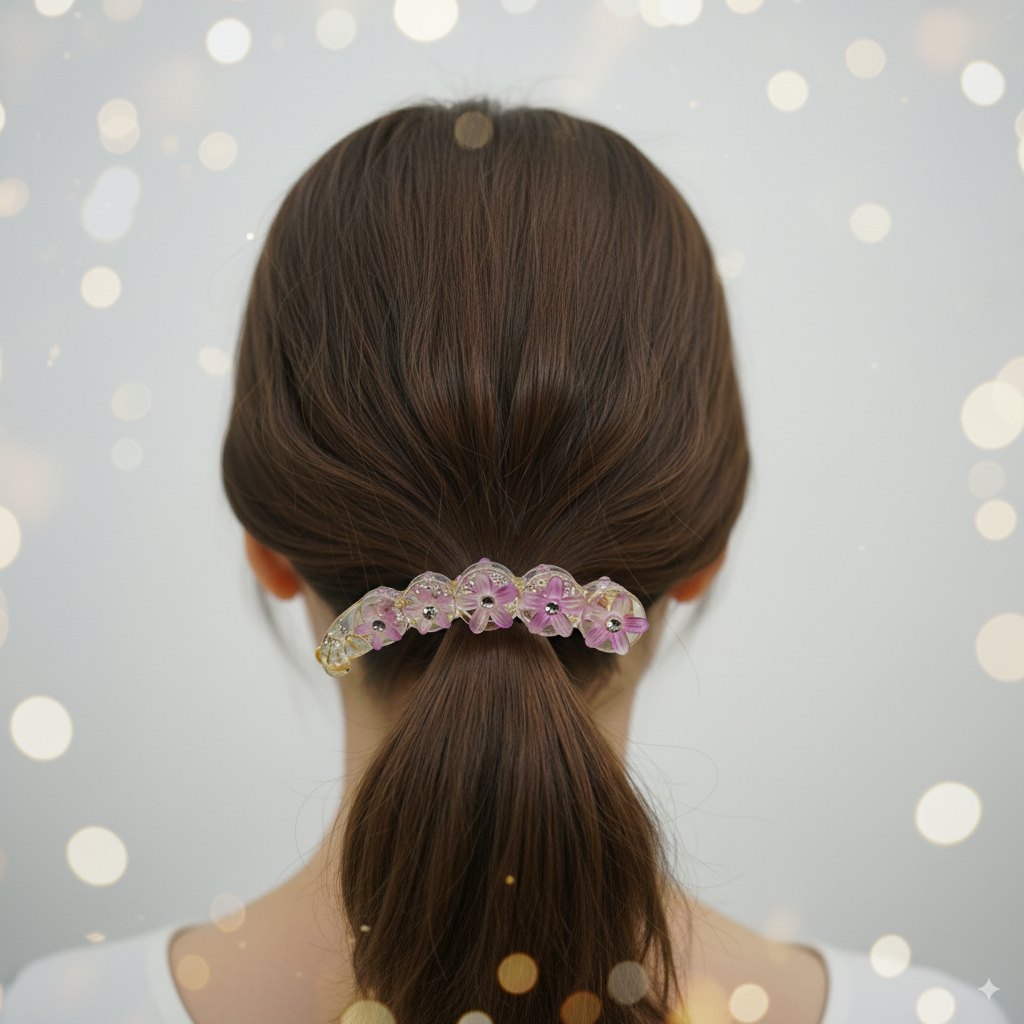 Buy Fancy Banana Clip Flower Design with White Stone