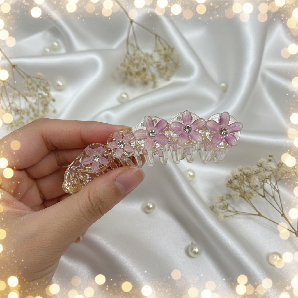 Buy Fancy Banana Clip Flower Design with White Stone