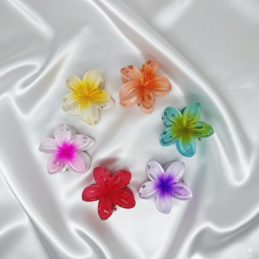 Korean Flower Hair Claws | Multicolor Set of 3 (1 Big 2 Small)