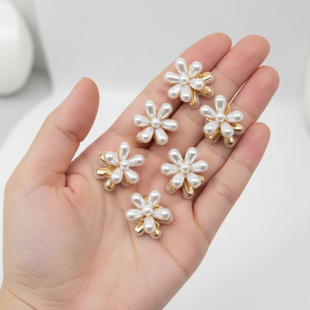 Korean Pearl Hair Claw Clips Set of 12 | Elegant Bridal Floral Hair Accessories for Women & Girls
