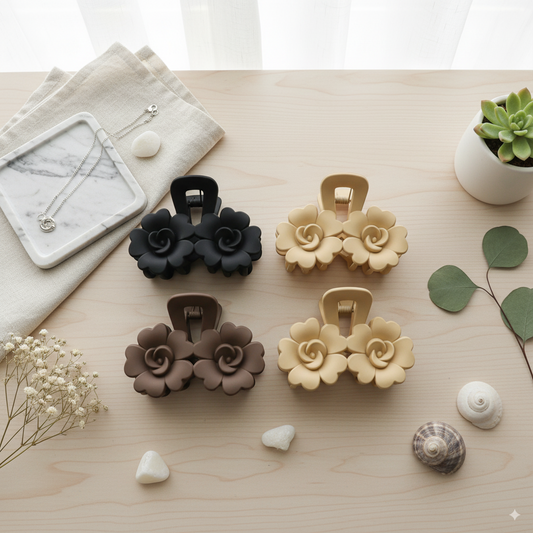 Double Flower Hair Claw Clip Matt- Pack of 1