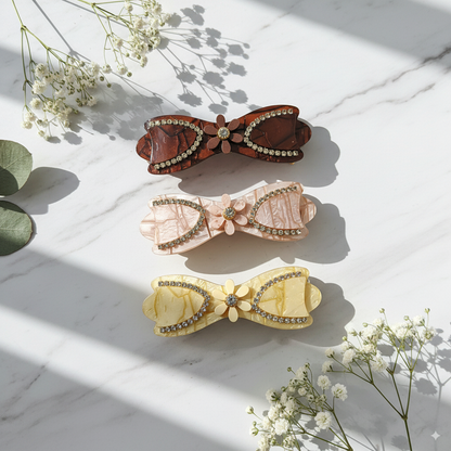 Marble Finish Hair Clips with Stone – Fancy Pack of 3