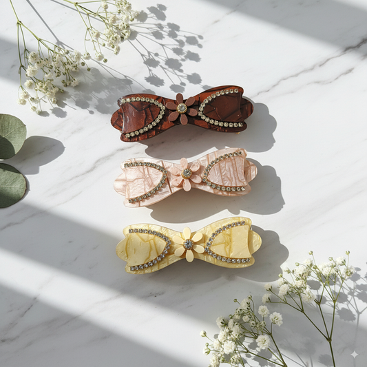 Marble Finish Hair Clips with Stone – Fancy Pack of 3