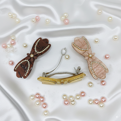 Marble Finish Hair Clips with Stone – Fancy Pack of 3