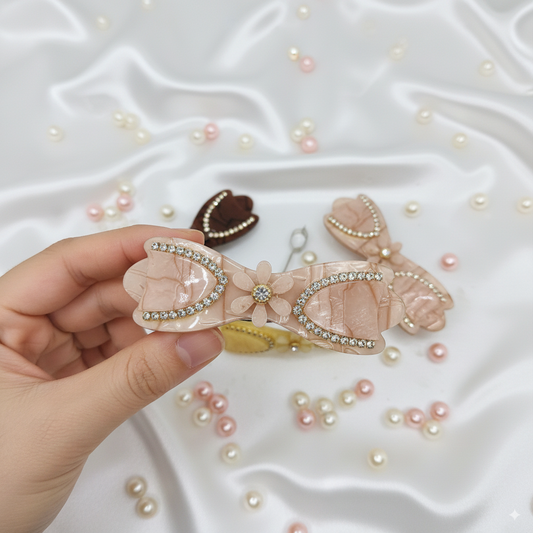 Marble Finish Hair Clips with Stone – Fancy Pack of 3