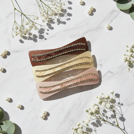 Marble Finish Hair Clips with Stone – Pack of 3