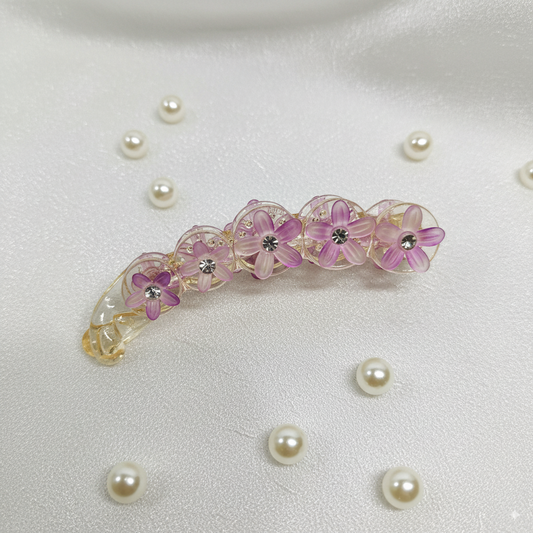 Buy Fancy Banana Clip Flower Design with White Stone