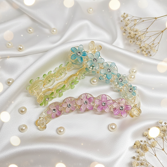 Buy Fancy Banana Clip Flower Design with White Stone
