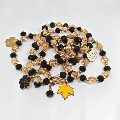 Hanging Bracelet with Black & Golden Glass Beads