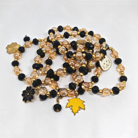 Hanging Bracelet with Black & Golden Glass Beads