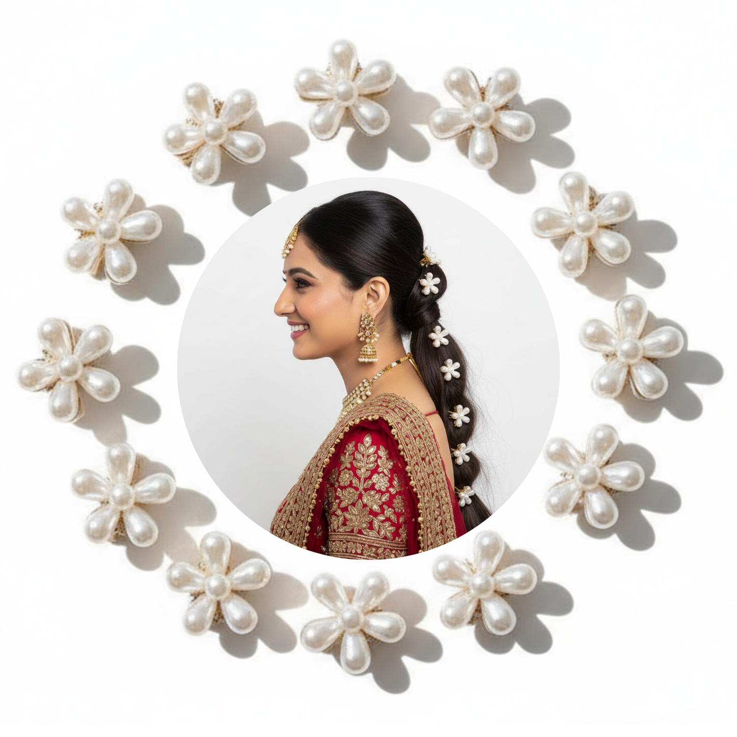 Korean Pearl Hair Claw Clips Set of 12 | Elegant Bridal Floral Hair Accessories for Women & Girls