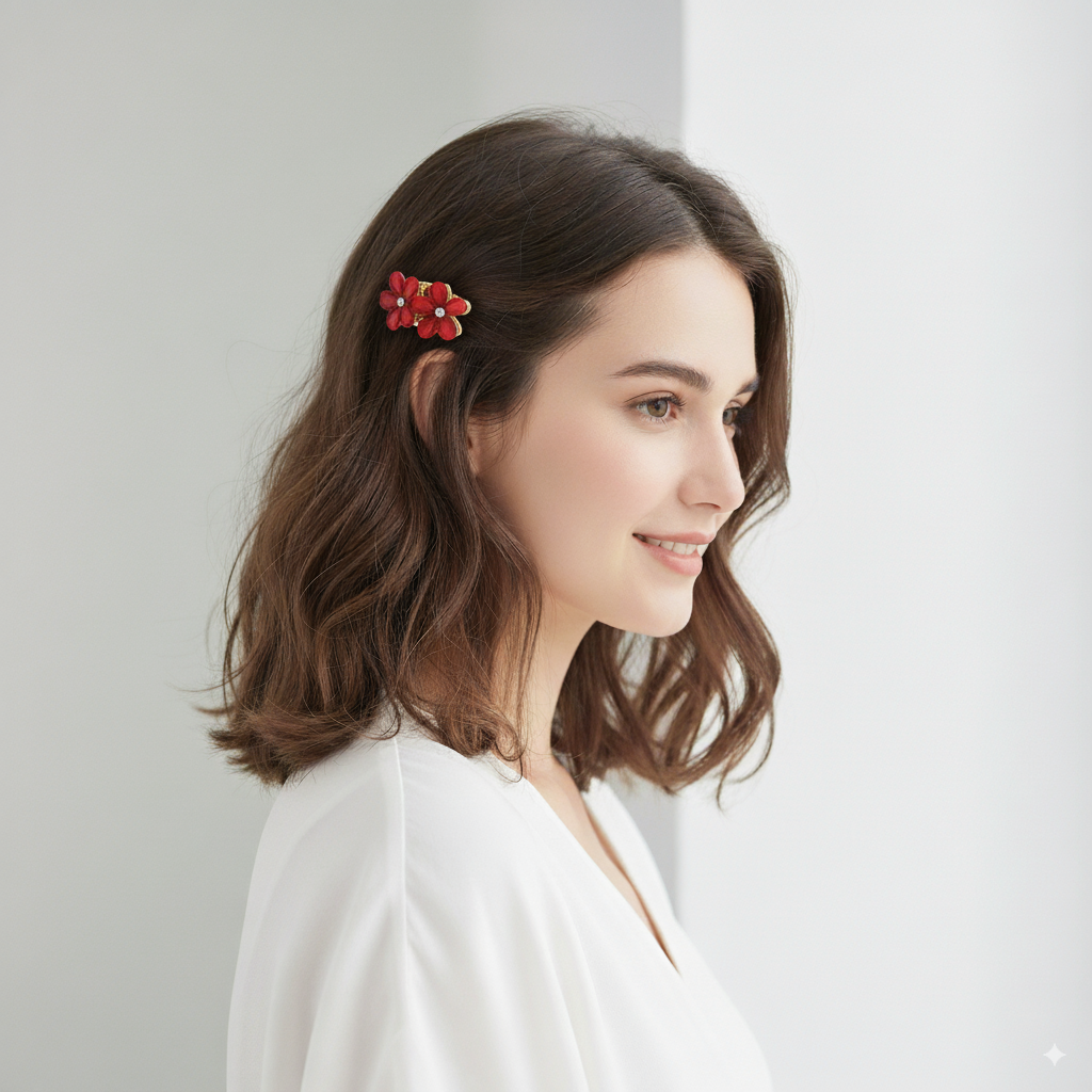 Fancy Red Flower Hair Clutcher