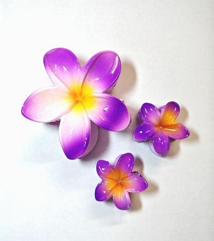 Three purple and yellow flower-shaped hair clips korean