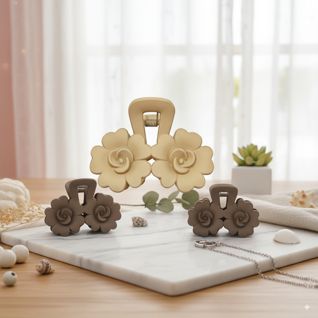 double flower hair clip korean