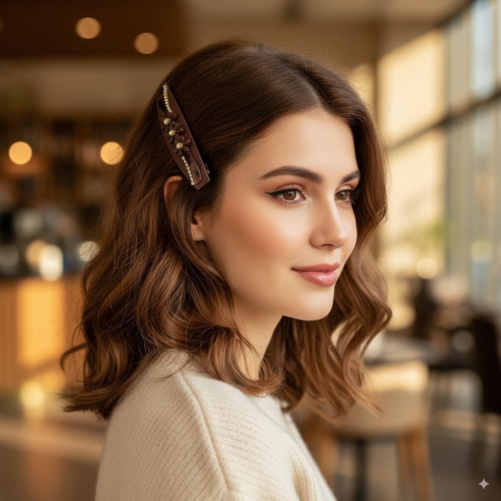 fancy hair clip with stone in hair