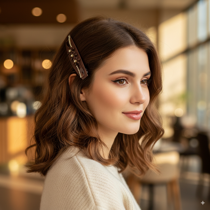 fancy hair clip with stone in hair