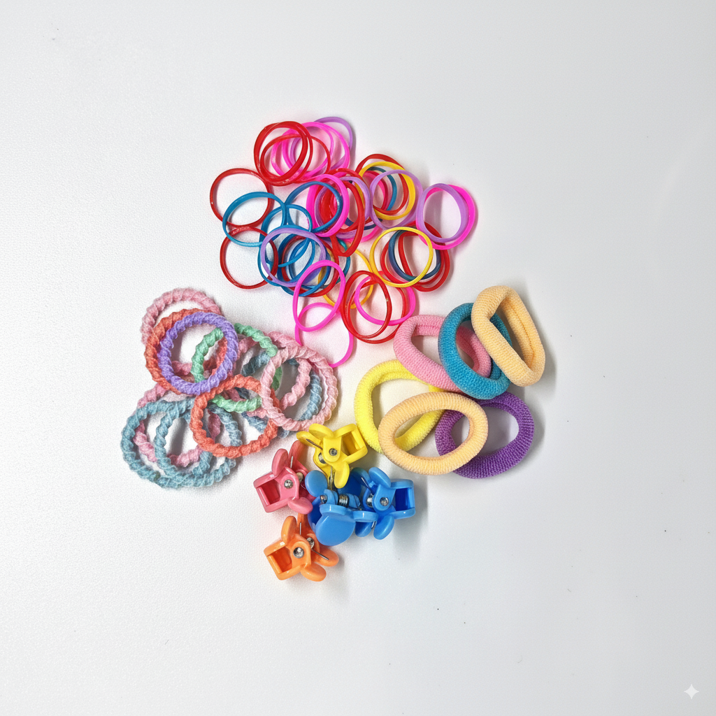 hair ties clips and rubber band combo