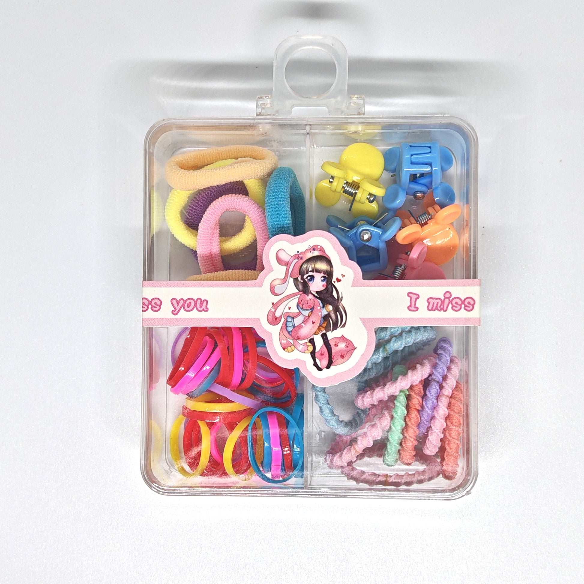 hair ties clips and rubber band combo