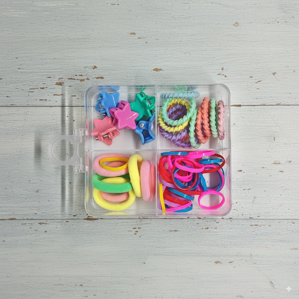 hair ties clips and rubber band combo