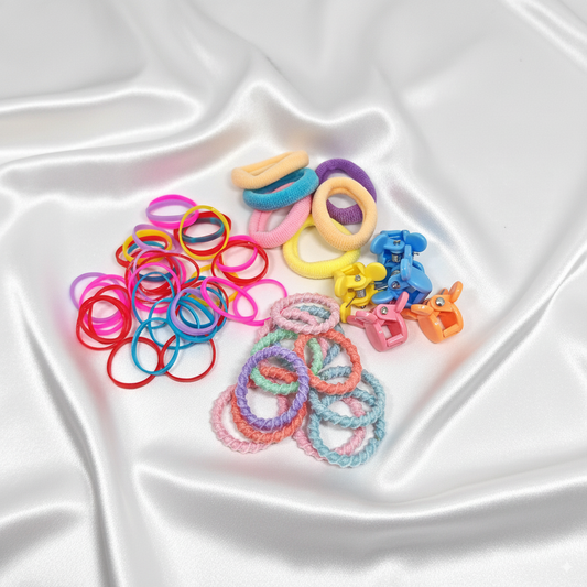 hair ties clips and rubber band combo