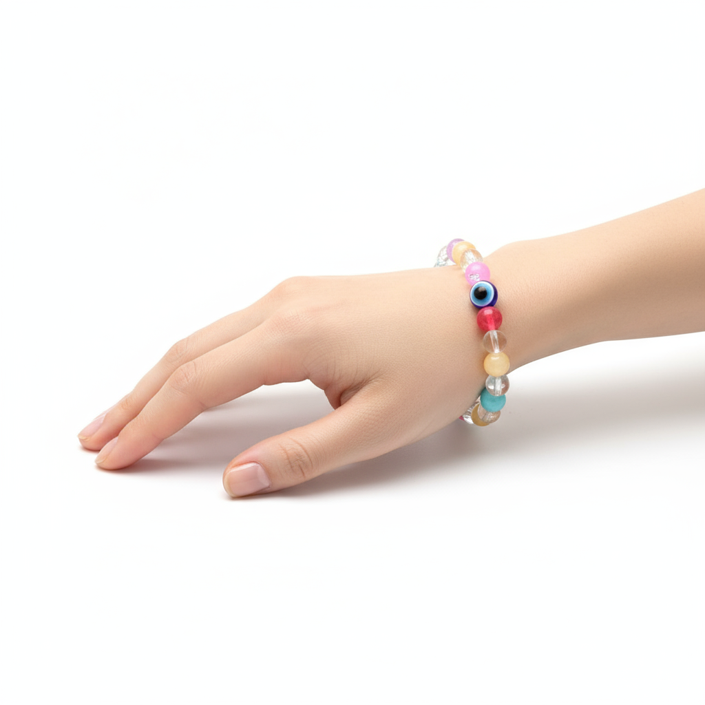 evil eye multicolor bracelet in hand