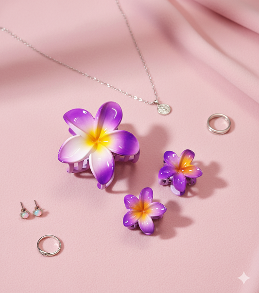 Korean Flower Hair Claws | Multicolor Set of 3 (1 Big 2 Small)